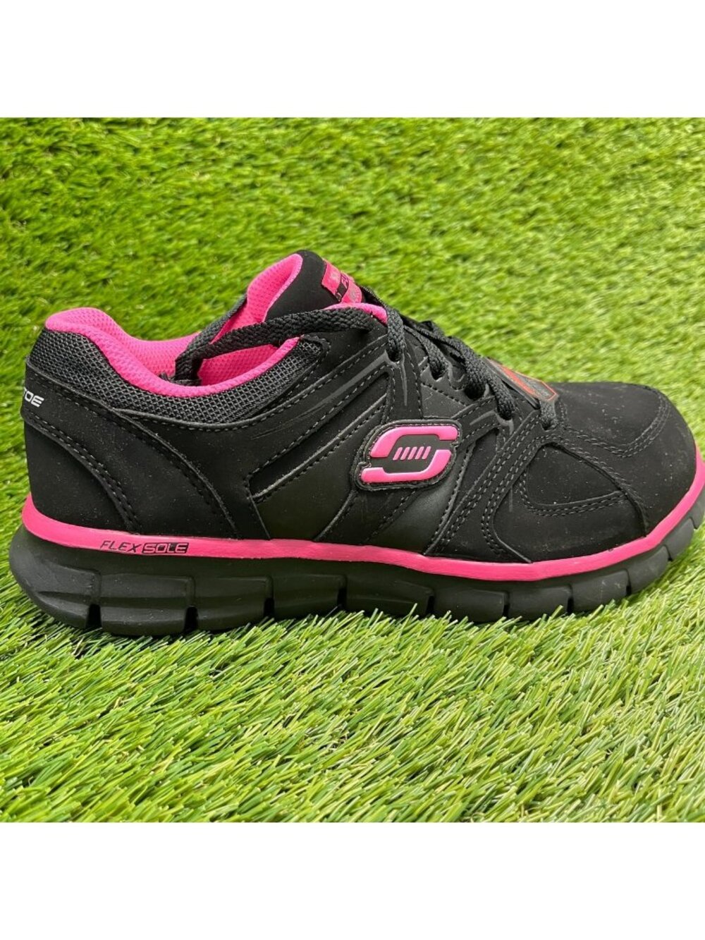 Skechers Synergy Sandlot Womens Size 8 Black Pink Alloy Toe Safety Work Shoes